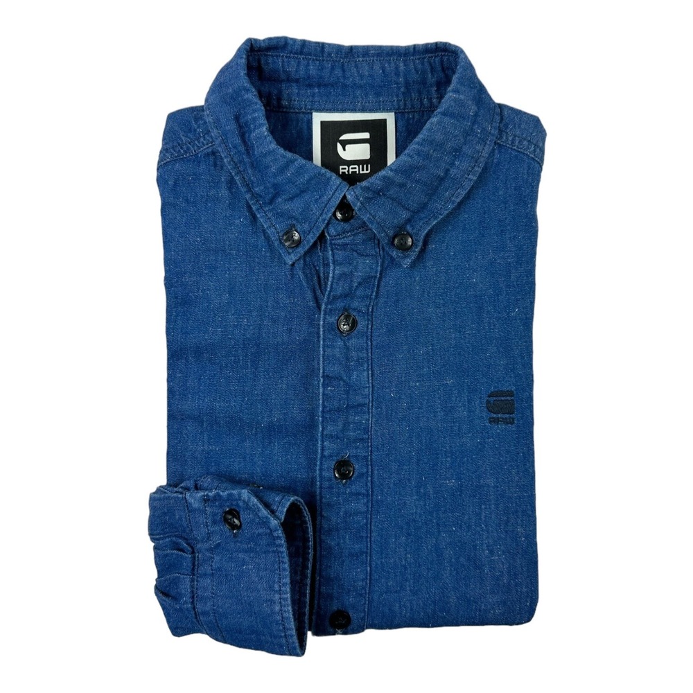 G-Star Raw Soft Denim Mens Long Sleeve Button Front Shirt Blue Medium 2386